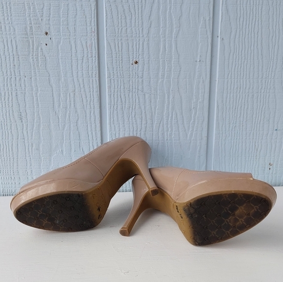 Candies Platform Pumps Slip-on Peep toe Nude Tan size 9.5 - Picture 12 of 12